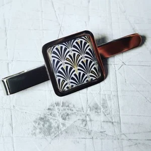 Unique ART DECO FOUNTAIN TIECLIP black white VINTAGE wedding GROOM tie bar slide - Picture 1 of 1