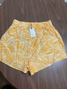 Shade & Shore Damen S (4-6) Cover-Up Shorts orange gelb Blätter Leinenmischung - Bild 1 von 3