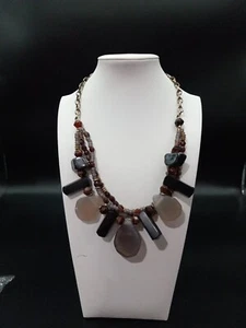 Chico's Gold Tone Natural Stone And Acrylic Beads Three Strand Necklace - Picture 1 of 9