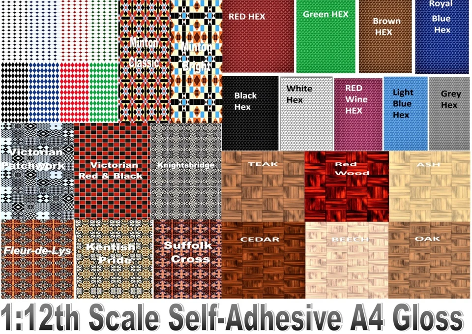 LILLIPUT WALLPAPERS AND FLOOR COVERINGS Selbstklebende, Puppenhaus Tapete, Boden & Wandfliesen Glanz 1:12 KOSTENLOSES Porto