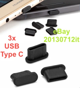 3x TAPON ANTIPOLVO USB TYPE-C SILICONA NEGRO UNIVERSAL PARA MOVIL TABLET PC - Photo 1/1
