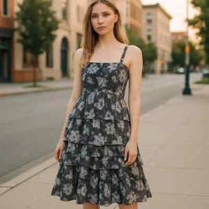 Anthropologie Current Air Floral Smocked Bodice Tiered Ruffled Skirt Midi Dress - Picture 1 of 5
