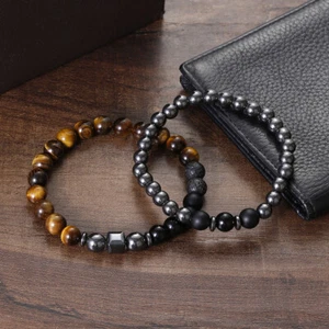 2Pcs Bracelets Charm Healing Natural Stone Beaded Bracelets for Men Women Gift - Picture 1 of 7