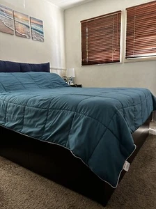 IKEA Queen Bed Wooden Frame Dark Brown Black + slats Only - Picture 1 of 6