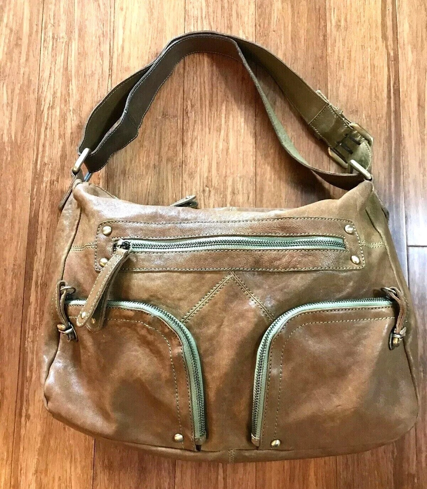 Bolso de mano con correa de hebilla ajustable Hobo de cuero marrón azul chocolate Foto 1 de 4