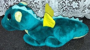 Plush DRAGON 1987 Vintage Fun Farm Turquoise & Yellow Stuffed Animal Dakin - Picture 1 of 2
