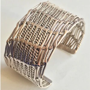 *Vintage WOW Wide Sterling Silver NAJO Woven CUFF Bracelet 61 grams - Picture 1 of 11
