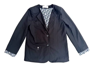 Christian Dior Blazer Women L Black Jacquard CD Motif Cuffs Lined Button Jacket - Picture 1 of 16