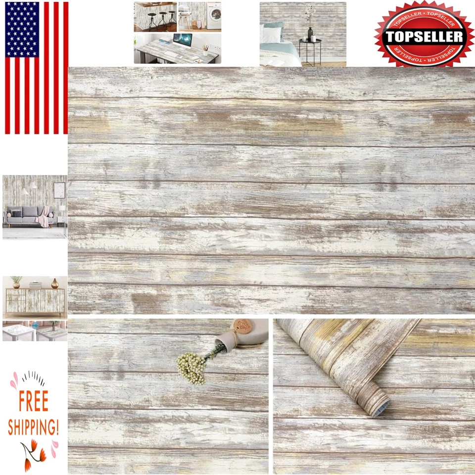 Arthome 17''x120'' Distressed Wood Peel and Stick Wallpaper - Easy DIY Decor