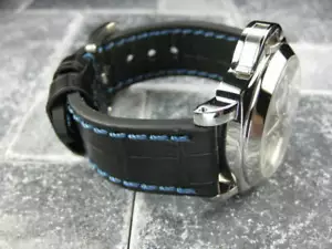 Nuevo 26 mm GRANDE Correa de Cuero COCO Negro Correa de Reloj Pre-V para adaptarse a PANERAI Azul x1 - Imagen 1 de 23
