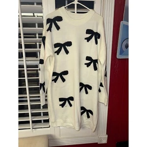 Sweater Dress Black Bows Tunic Top Long Sleeve Knit Pullover XXL - Picture 1 of 5
