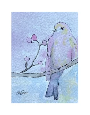 Tarjeta de coleccionista Aceo Art de Kenna de 2,5” X 3,5” pintura de pájaro original Foto 1 de 4