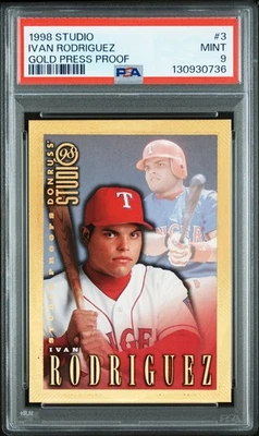 1998 Donruss Studio IVAN RODRIGUEZ /300 Золотой пресс доказательство SSP #3 PSA 9 * POP 1 * - Изображение 1 из 3