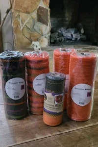 Lot Of 5 Halloween Mesh Ribbon Glitter Orange Black Solid And Striped NEW - Picture 1 of 7