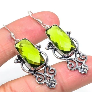 Natural Peridot Gemstone Drop/Dangle Earrings 925 Silver For Women - Picture 1 of 5
