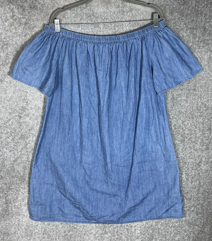 Vestido de mezclilla Merona para mujer talla XXL azul algodón fuera del hombro manga corta Foto 1 de 4