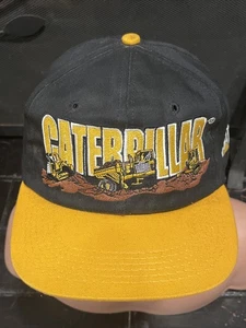 NICE Vintage CATERPILLAR Snapback Hat Tonkin Black Yellow Script CAT Boy Toys - Picture 1 of 8