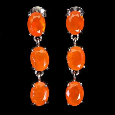 925 Sterling Silver Oval Orange Opal Earrings 8x6mm Natural Gemstone - Image 1 of 4