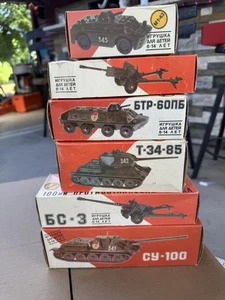 Full Set 6 Pc Vtg Made Russian Military Tanks Artillery 1:43 Soviet Wargame Unit - Picture 1 of 24