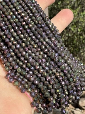 Lote de 20 cuerdas ~ redondas facetadas hematita mística cobalto púrpura, 3 mm, 16" cada una Foto 1 de 2