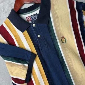 Chaps Ralph Lauren Polo Shirt Mens Large Multicolor Striped Short Sleeve Cotton - Picture 1 of 9