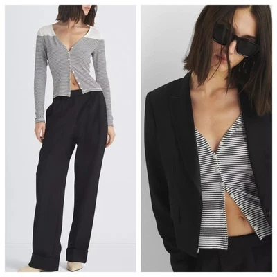 NEW rag & bone the Knit Striped Vee Cardigan Women S Rayon Crop Top Quiet Luxury - Image 1 of 4