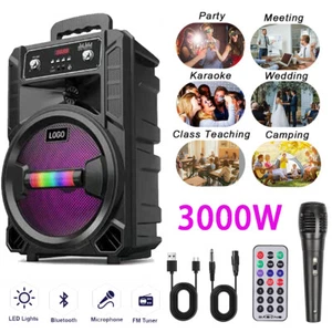 3000W Portable Bluetooth Speaker Sub woofer Heavy Bass Sound System Party w /Mic - Picture 1 of 10
