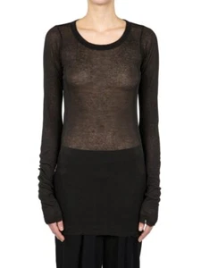 RICK OWENS 298365 Black Cotton Long Sleeve T-shirt size 38 - Picture 1 of 3