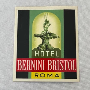 Vintage Hotel Travel Luggage Label Hotel Bernini Bristol Roma Rome Italy - Picture 1 of 3