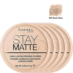 RIMMEL London Stay Matte Pressed Face Powder 14g - 003 Peach Glow *PACK OF 5* - Picture 1 of 5