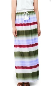 Lands End WISTERIA Chiffon Stripe White/Lilac/Red Lined MAXI Skirt Size 14 - Picture 1 of 3