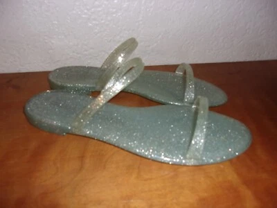 Сандалии-шлепанцы Stuart Weitzman Sawyer Jelly серебристые блестящие с двойным ремешком размер 6 - Изображение 1 из 4