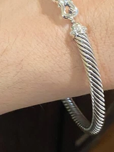David Yurman Sterling Silver 925 5mm Cable Buckle Diamond Bracelet Extra Large - Picture 1 of 13