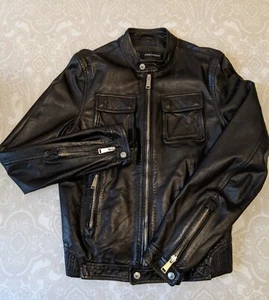 Dsquared2 Mens black leather biker jacket. Size IT 48 - UK M - Picture 1 of 10