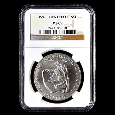 1997-P $1 LAW ENFORCEMENT ✪ NGC MS-69 ✪ SILVER COMMEM COIN OFFICERS ◢TRUSTED◣ Cover
