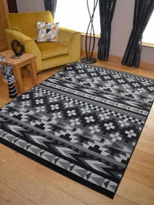 Rugs Carpet Mat Black Grey Aztec Small Extra Large Big Huge Size Floor Cheap New - Picture 1 of 9