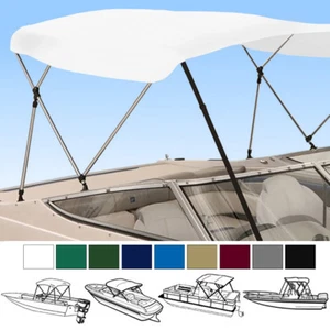 BIMINI TOP BOAT COVER WHITE 3 BOW 72"L 54"H 91"- 96"W - W/ BOOT & REAR POLES - Picture 1 of 5