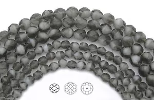 Czech Fire Polished Round Faceted Glass Beads in Grey White Givre 2-tone, 7in - Picture 1 of 4