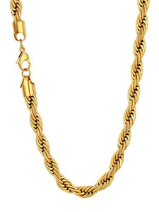 Gold Necklace 18K Gold Plated 9MM 18 Inch Choker Hip Hop Chains Twisted Rope ... - Picture 1 of 9