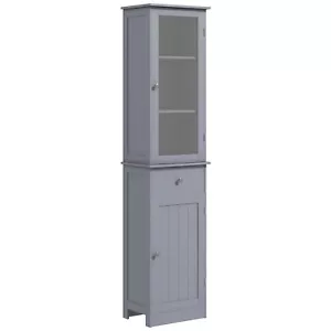 Tall Bathroom Narrow Storage Cabinet with Acrylic Door Drawer and 3 Shelves Gray - Picture 1 of 9