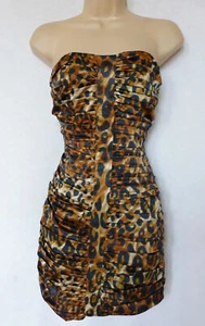 LIPSY animal leopard print bandeau ruched silky stretch dress party club 8 - Picture 1 of 3