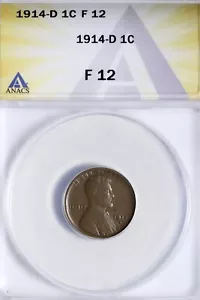 1914-D Lincoln Wheat Cent Penny ANACS F12 TRNCN - Picture 1 of 3