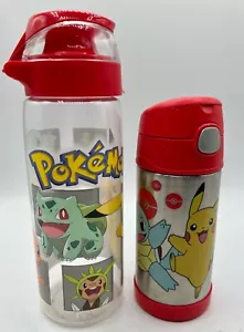 Pair Pokemon Water Bottles Thermos FUNtainer Pikachu Stainless 12oz - Picture 1 of 14
