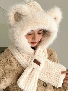 Sombrero Bufanda Dos en Uno Invierno Para Mujer Cálido Protección para los Oídos Polar Sombrero Tejido Cálido ' - Imagen 1 de 25