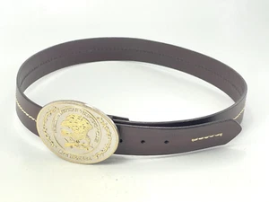 Vintage North American Hunting Club Metal Embossed Buckle Genuine Brown Leather - Picture 1 of 9