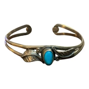 Vintage Navajo Silver Turquoise Cuff Bracelet Southwestern Jewelry - Picture 1 of 8