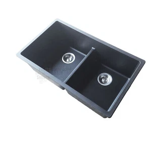 790MM BLACK Granite/quartz stone kitchen Sink double bowl - Picture 1 of 3