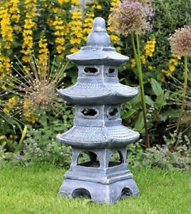 Garden Ornament  Chinese Pagoda Buddha Zen Japanese Lantern Ceramic Grey