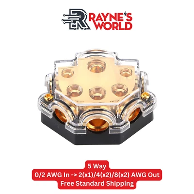 5 Way Distribution Block 0-4 AWG In, 2-10 AWG Out Car Audio Amp Power or Ground - Image 1 of 4