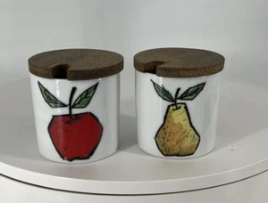 Farmhouse Jelly Jars Made in Japan Wooden Lid w/ Pear and Orange Design. - Picture 1 of 3